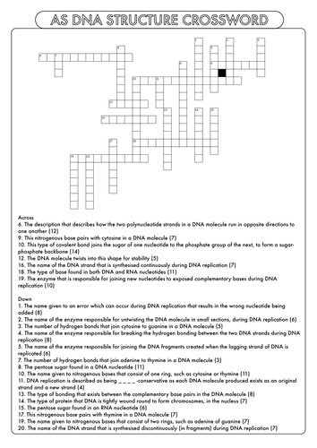 A Level Biology: Crossword Pack on DNA RNA and Protein Synthesis