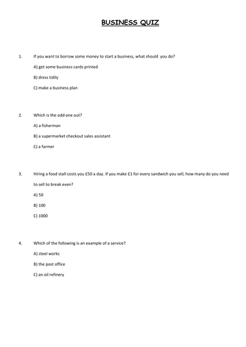 Business Quiz - starter activity