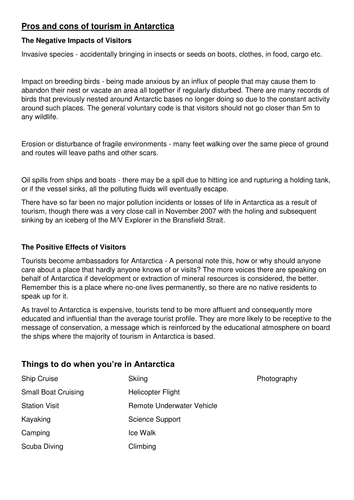 KS3 Antarctica Assessment Tourist Leaflet
