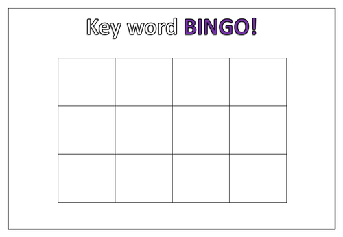 Food preparation & nutrition - Key word bingo