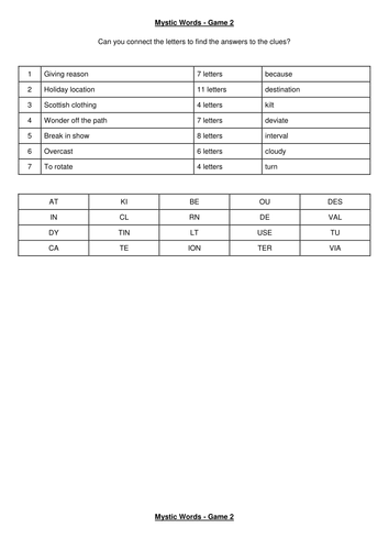 English - General Spelling and vocabulary bell task - Game 2