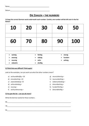 Foreign Languages Worksheetlearn German Numbers Worksheet