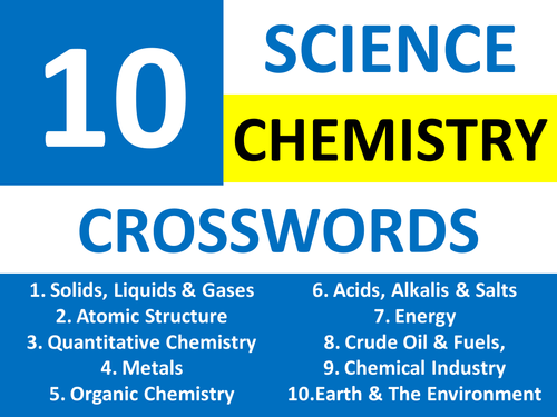 10 Crosswords Science Chemistry KS3 & GCSE Literacy Starter, Homework, Plenary