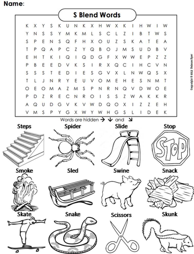 S Blends Word Search