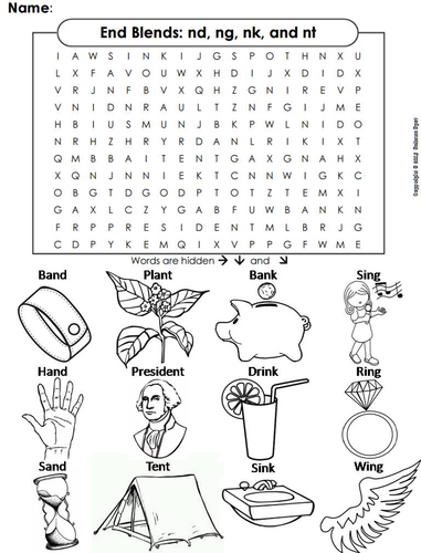 Ending Sounds Word Search: nd, ng, nk, and nt (End Blends)