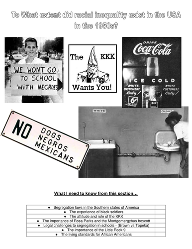 Race relations post 1945 USA - little rock, topeka, segregation and Jim Crow, KKK