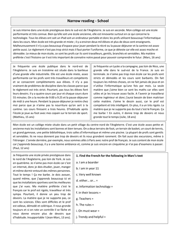 GCSE FRENCH REVISION - Narrow reading on school with pre-reading activity