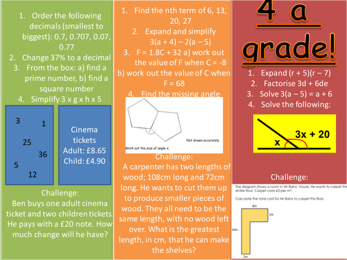 New GCSE foundation differentiated starter activities (1-8)