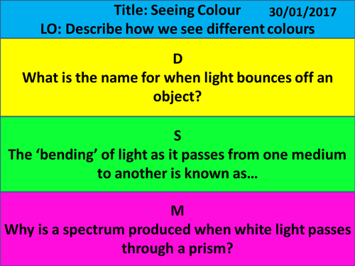 New KS3 Exploring Science - Year 8 - Light - L7 Seeing Colour