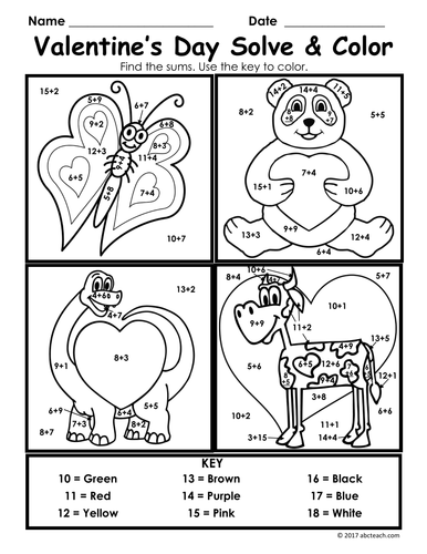 Math: Valentine's Day - Solve & Color