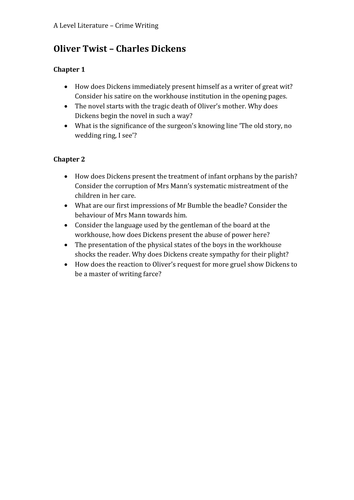 Oliver Twist - Chapter by Chapter close reading questions