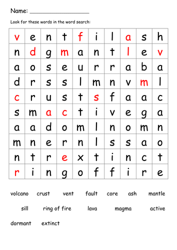 Volcano - wordsearch differentiated