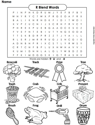 R Blends Word Search