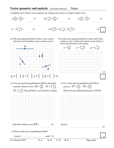 Vector Geometry and Analysis homework or revision resource | Teaching