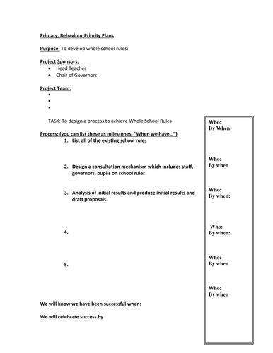 Primary Behaviour Audit Action Planning Sheet