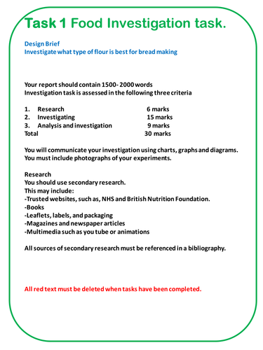 AQA NEA task 1 investigation Food Preparation and Nutrition GCSE