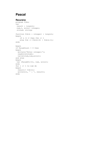 Fibonacci sequence solution (Pascal)