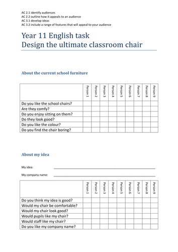 Entry Pathways English - Advertising and Print Media Chair Design Task.