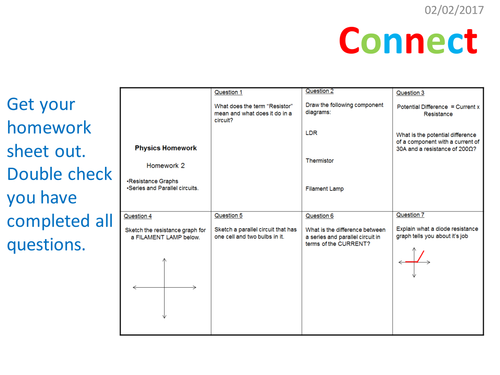 Reflection lesson for circuits - Lesson 11 - AQA Physics 2016 Spec.