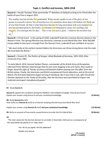 New Specification GCSE WWI Conflict and Tension From Gallipoli to ...