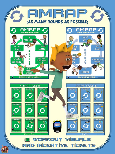 PE Activity: AMRAP (As Many Rounds as Possible)- 12 Visuals & Incentive Tickets