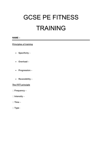 OCR GCSE PE Fitness testing, components and principles of fitness