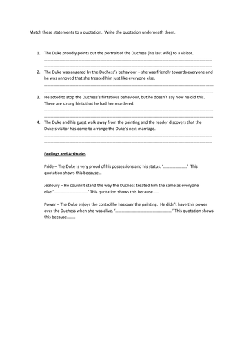 My Last Duchess - differentiated - key events/quotes