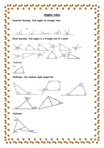 Angles on a straight line, at a point and in a triangle