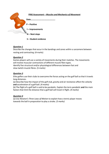 AQA PE: Muscles and mechanics of movement assessment