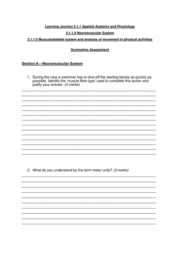 AS PE AQA New specification: End of unit test. Neuromuscular abd musculoskeletal systems, movement