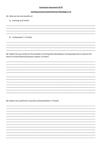 AS PE AQA: New specification End of unit test for Exercsie Physiology