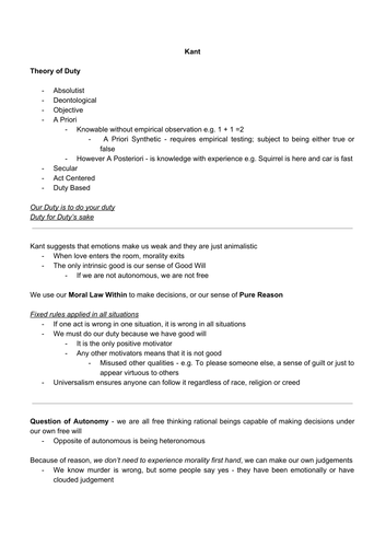 Kant - A Level Ethics Revision (Bumper Pack)
