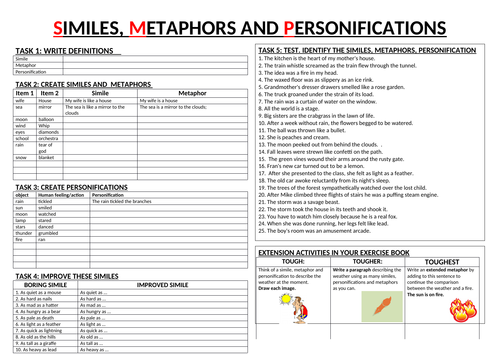 Metaphor, Personification, Simile. Lesson with worksheets | Teaching