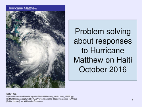 Problem solving about responses to Hurricane Matthew on Haiti October 2016