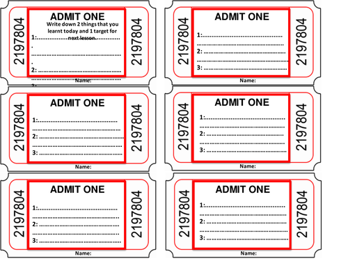 Exit Tickets - A template for students