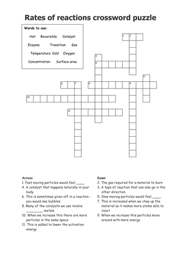 Rates of reactions easy crossword puzzle