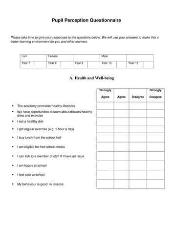 Pupil Survey/Questionnaire and book scrutiny proforma