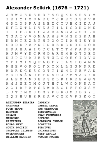Alexander Selkirk - the Real Robinson Crusoe Word Search