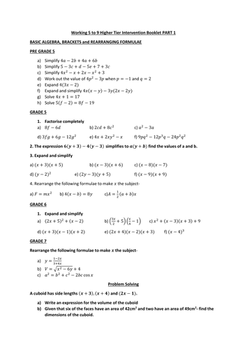 Working 5-9 Maths 1MA1- Chapter 1 Algebra, brackets and formulae