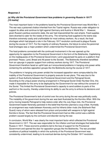 AS History 9389 Russia sample answer