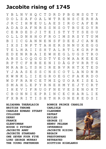 Jacobite rising of 1745 Word Search