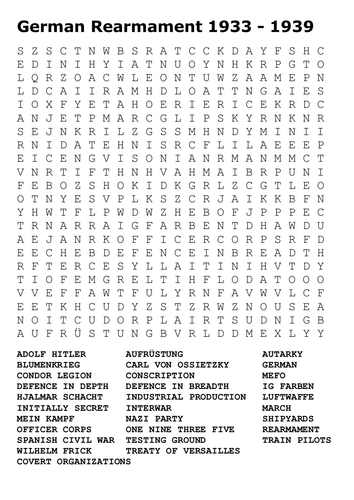 German Rearmament 1933 - 1939 Word Search