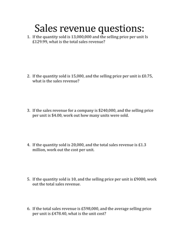 Business Studies: Sales Revenue Questions