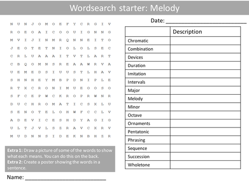 Melody Music Wordsearch Crossword Anagrams Music Keyword Starters Homework or Cover Lesson