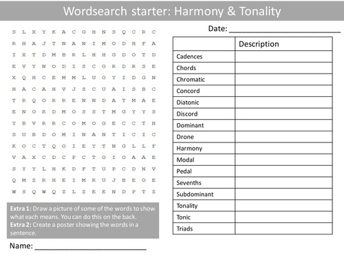 Harmony Tonality Wordsearch Crossword Anagrams Music Keyword Starters