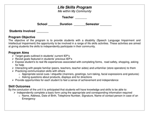 Life Skills - Personal Details