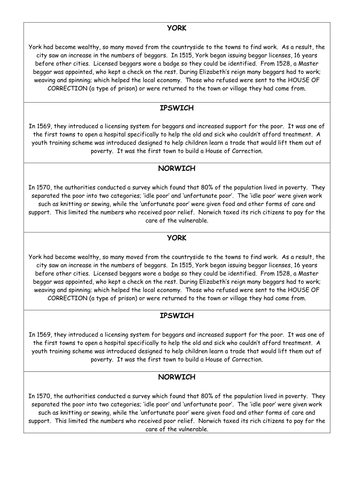 AQA 8145 Elizabethan attitudes towards the poor