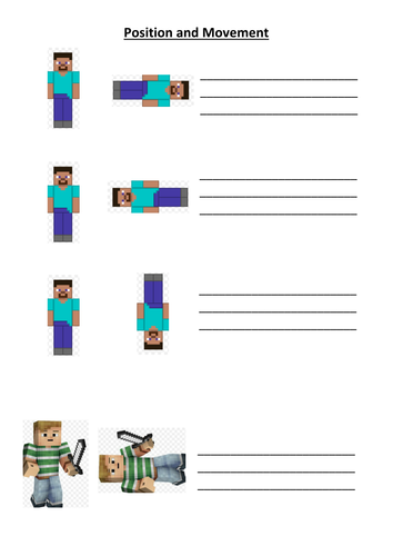 minecraft position and movement worksheet  Key stage 1/2 KS1 KS2  mastery