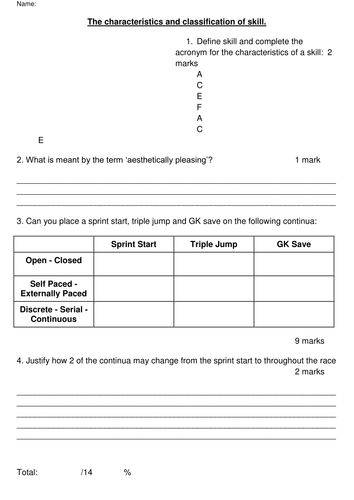 Worksheet - Skill Classification (New AQA A level)