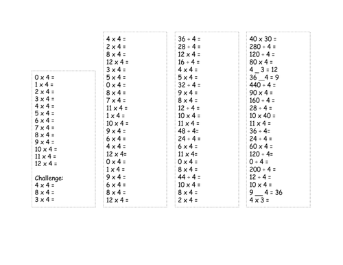 5 X Table Multiplication And Division Tests 4 Differentiated
